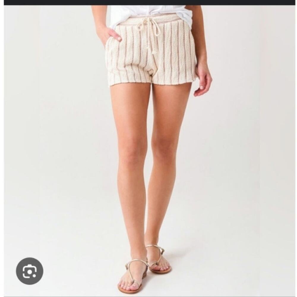 Faherty Women's Pacifica Terry Cloth Cream Stripe Drawstring Coastal Shorts- S